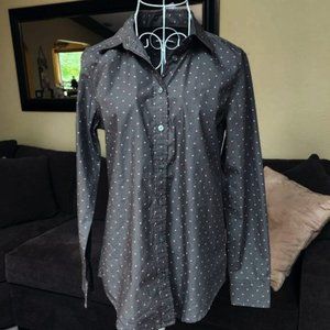 NWT Banana Republic sz XS gray / pink polka dot shirt